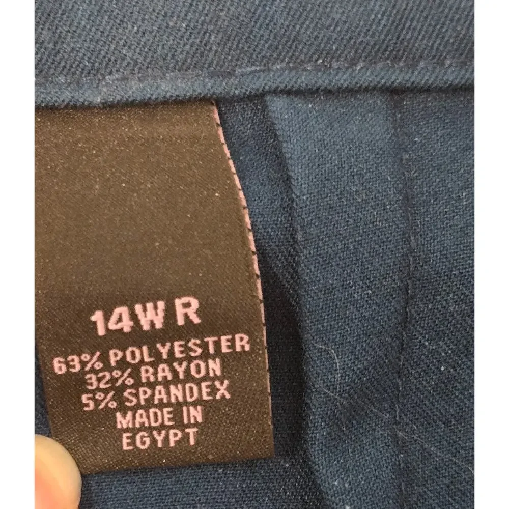 Investment II Blue Teal Flat Front Dress Pants 14WR Plus Stretch Pockets - Picture 4 of 4